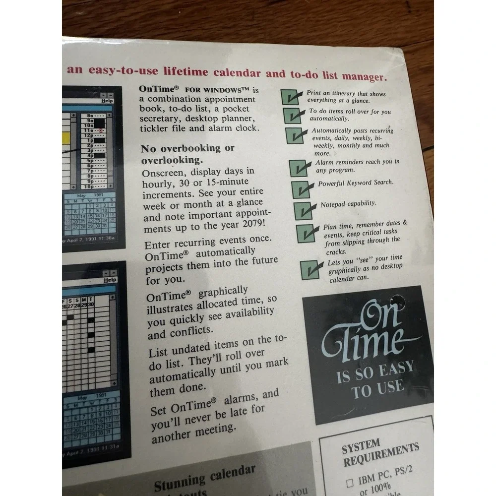 Vintage On Time For Windows 3 Calendar & To Do List‎ Manager Software Sealed NOS
